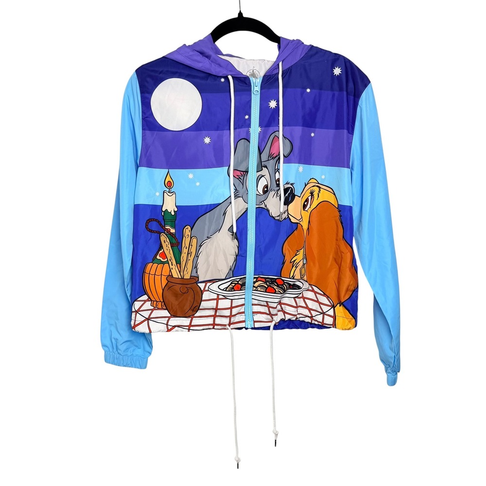 Disney Parks Lady and the Tramp Windbreaker Jacket Blue XS Bella Notte Scene